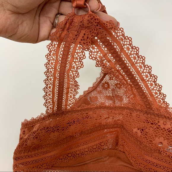 Victoria’s Secret Burnt Orange Flowered Lace Boho Triangle Halter Bralette - Picture 11 of 16
